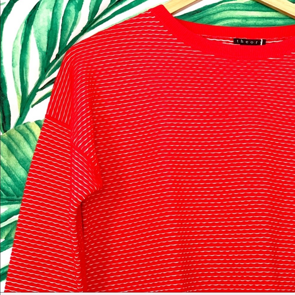 Theory Red Knit L/S Tamrist Cropped Sweater in Prosecco NWT